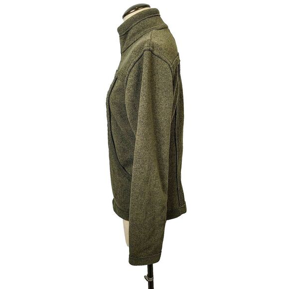 Prana Jacket L Olive Green Stretch Knit Full Zip Collared Pockets Warm - Picture 3 of 8